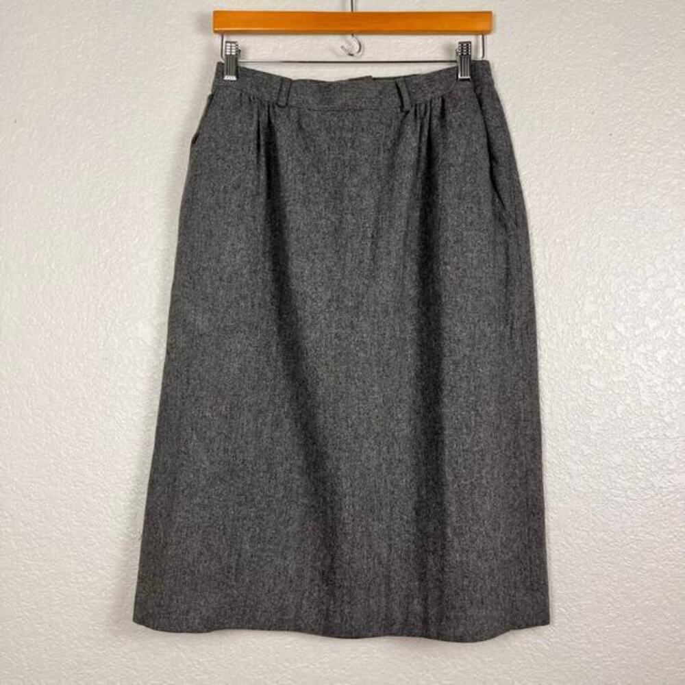 Vtg Skirt Womens 10 Gray Wool Blend Lined Pockets Modest Academia Secretary